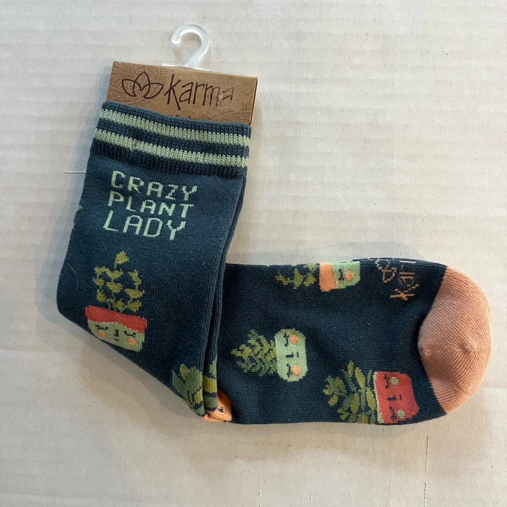 NWT Karma Crazy Plant Lady novelty socks OS - Picture 2 of 3